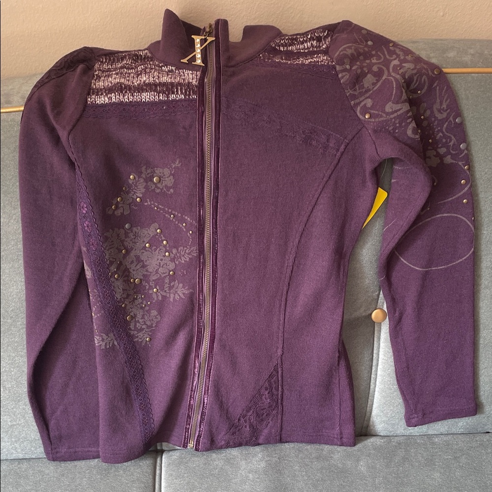Women's Purple zip
Up sweater sz s 
New without tags